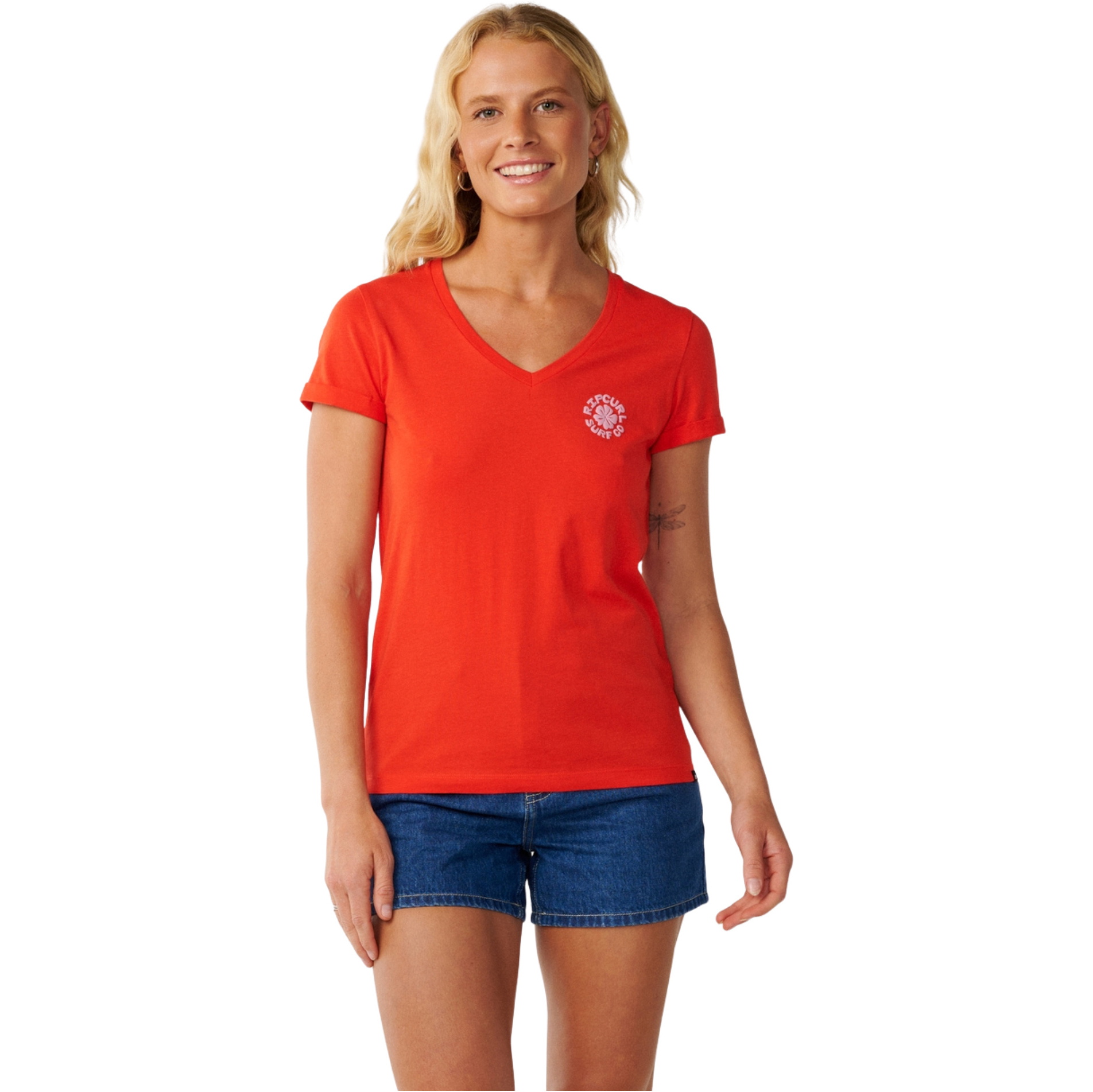 2026 Rip Curl Womens Party Wave V Neck T-Shirt 0Q5WTE - Red